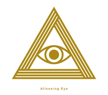 All seeing eye in triangle pyramid vector ancient symbol in modern linear style isolated on white, eye of god, masonic sign, secret knowledge illuminati. clipart