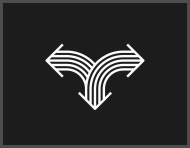 Ok vektörü orijinal logosu izole edildi, çift ok dinamik işareti piktogram sembolü, doğrusal simge konsepti.