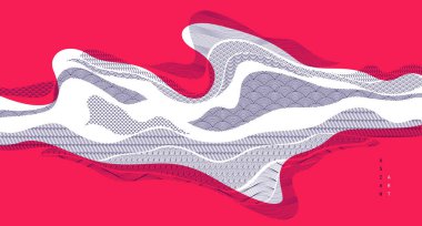 Japon stili soyut çizimler kırmızı renkte, arka plan Asya geleneksel tarzında, dalgalı şekiller ve dağlık arazi deniz hatları gibi akıcı..