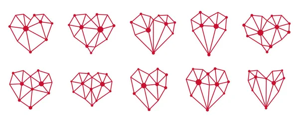 Lage Poly Geometrische Harten Vector Pictogrammen Logo Set Grafisch Ontwerp — Stockvector