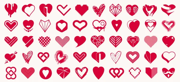 Kalplerin Toplanması Vektör Logoları Veya Simgeler Seti Farklı Stil Konseptlerin — Stok Vektör
