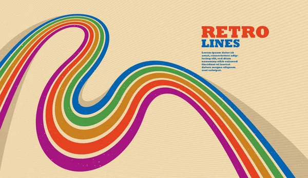 虹のすべての色の曲線を持つレトロなスタイルの抽象的な背景 3D次元の70番目のベクトルアート — ストックベクタ