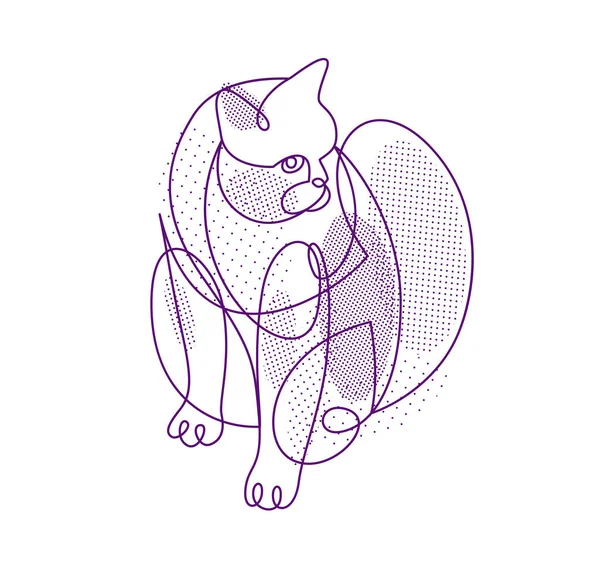 Nice Cute Cat Linear Vector Illustration Line Art Drawing Pussycat — 스톡 벡터