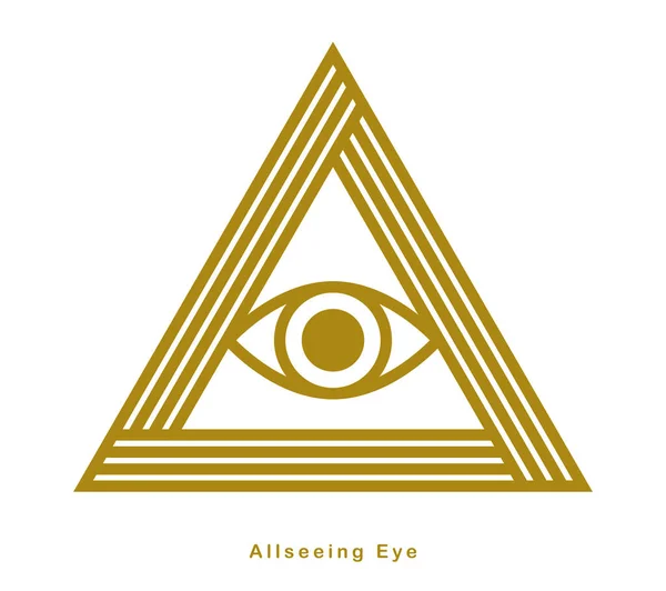 所有在三角形金字塔中看得见的眼睛古老的符号在现代线性风格上被隔离在白色 睫状体符号 隐秘知识照明上 — 图库矢量图片