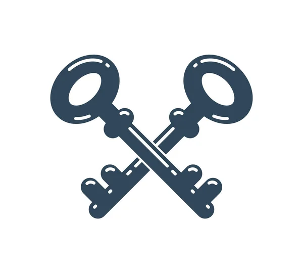Two Vintage Keys Crossed Vector Logo Emblem Symbol Isolated — Stock Vector