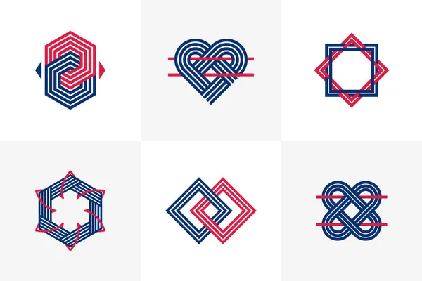 Intertwined Lines Vintage Style Icons Collection Abstract Geometric Linear Symbols — Stockvector