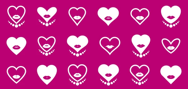 Coeurs Dame Logos Vectoriels Icônes Ensemble Visages Femme Forme Coeur — Image vectorielle