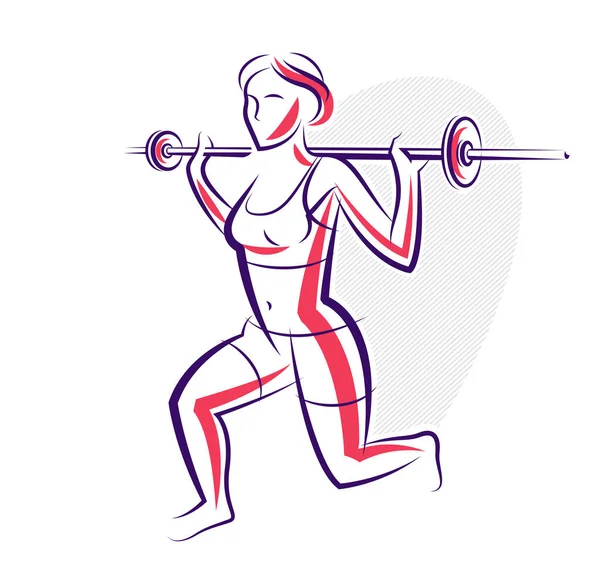 Push Barbell Gym Fitness Vector Illustration Young Attractive Woman Doing — Vector de stock