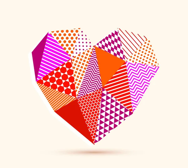 低图案几何心向量图标或标志 平面设计3D爱情主题元素 多边形心形 — 图库矢量图片