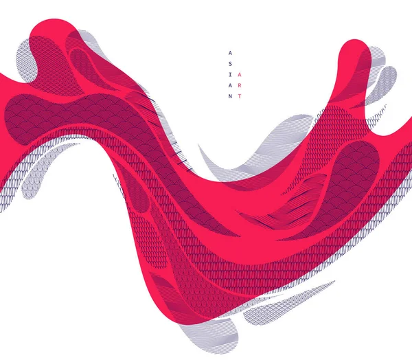 Abstrakt Orientalisk Japansk Konst Vektor Bakgrund Röd Färg Traditionell Stil — Stock vektor