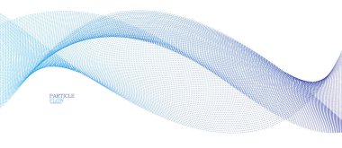 Hareket vektörü soyut arkaplan mavi noktalar, parçacıklar dizi dalgalı akış, hareket, teknoloji ve bilim illüstrasyonundaki eğri çizgiler.