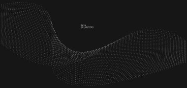 Gri soyut arkaplan, siyah üzerinde akmakta olan parçacıkların vektör dalgası, hareket halindeki kıvrımlı noktalar, teknoloji ve bilim teması, hava ve kolaylıkla fütüristik illüstrasyon.