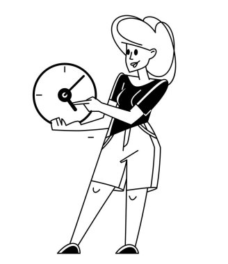 Business worker planning tasks and create time management vector outline illustration, productivity multitask prioritization, deadline and zero hour.