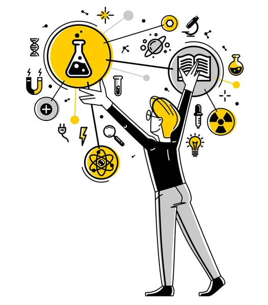 Scientist Working Some Science Research Invention Discovering Theory Making Experiments — Stock Vector