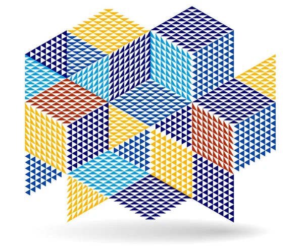 抽象ベクトル壁紙3D等角キューブブロック ブロック形状と形状を持つ幾何学的構造 立方多角形低ポリテーマ — ストックベクタ