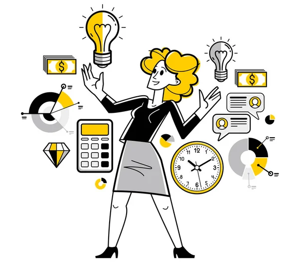 Business Idea Light Bulb Hands Creative Successful Woman Entrepreneur Business — 图库矢量图片