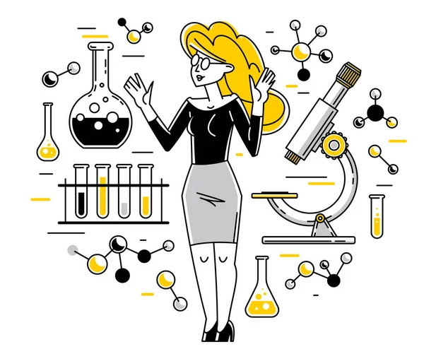Chemist Working Some Scientific Experiment Trying Create New Formula Pharmacology — Stock Vector