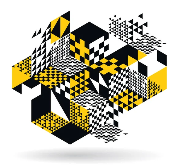 幾何学的な3Dキューブベクトル抽象幾何学的背景 黄色抽象芸術建築都市の建物のテーマ 立方体形状やフォーム組成低ポリスタイル — ストックベクタ