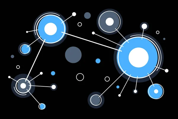 抽象矢量技术背景 暗色上有连通圆 几何设计线形连接 软件网络系统 — 图库矢量图片