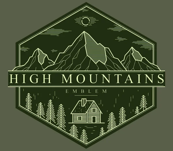 Cabaña Las Montañas Vector Lineal Emblema Naturaleza Oscuridad Cabaña Cabaña — Archivo Imágenes Vectoriales