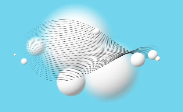 浅色和软质三维脱焦球体 颗粒波流矢量抽象背景在蓝色之上 在悬浮中放松周围环境中的白色球 大气壁纸 — 图库矢量图片