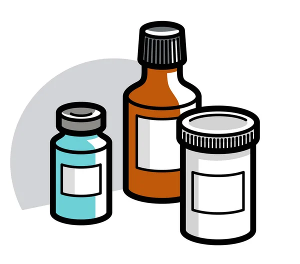 医療用医薬品のテーマ医療用ボトル3Dベクトルイラスト隔離された 薬と薬 医療用医薬品漫画 ビタミンや抗生物質 シンプルな線形デザイン — ストックベクタ