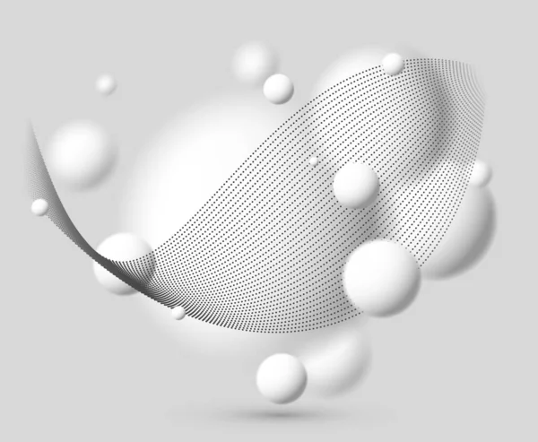 具有粒子波流矢量抽象背景的光和软三维脱焦球 用悬浮中的白球放松周围环境主题 大气壁纸 — 图库矢量图片