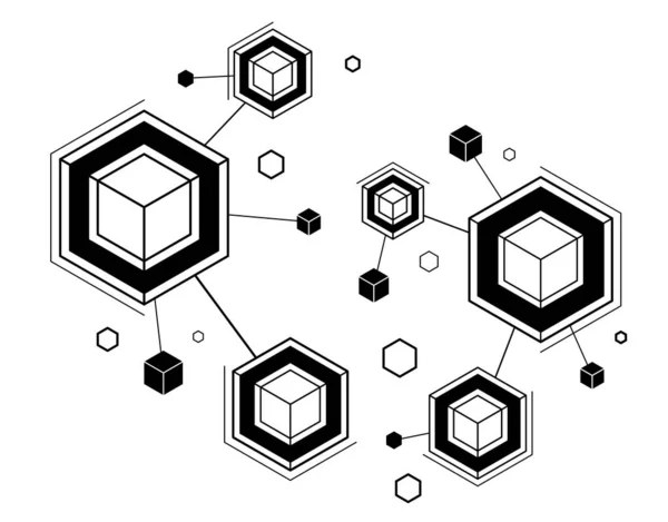 抽象技術幾何学的ベクトル背景 接続された立方体技術ネットワークまたは科学のテーマ デジタルシステム抽象化 — ストックベクタ
