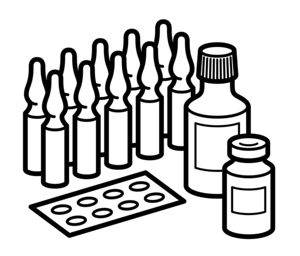 Geneeskunde Apotheek Thema Medische Flessen Pillen Ampullen Vector Illustratie Geïsoleerd — Stockvector