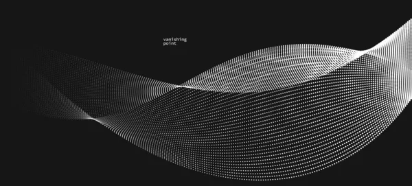 背景矢量在黑色 曲线运动点 颗粒流波隔离 单色黑白图解上的应用 — 图库矢量图片