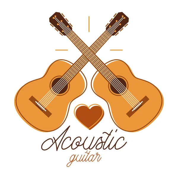 Acoustic Guitar Vector Emblem Festival Concert Player Isolated White Live — Stock Vector