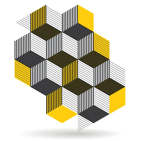 具有立方体和形状的黑色和黄色几何矢量抽象背景 显示城市建筑形状的等距3D抽象艺术 操作艺术光学错觉 — 图库矢量图片