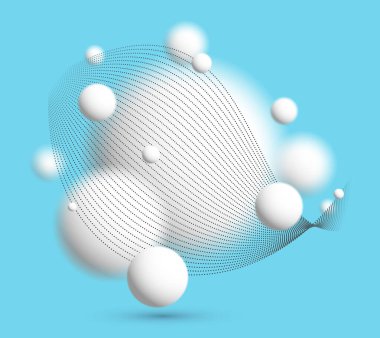 Odaklanamayan ışık küreleri parçacıkların dalga dalga atmosferik ortam vektörü arka plan mavi, 3D toplar yumuşak ve kolay fütüristik duvar kağıdı.