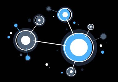 Karanlık, geometrik tasarım lineer bağlantısı, yazılım ağı sistemi üzerinde bağlı çemberler ile soyut vektör teknolojisi teması.