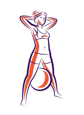 Young attractive woman with perfect muscular body training vector illustration isolated, sport exercises active lifestyle.