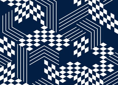 Kusursuz izometrik eşkenar dörtgen ve üçgen geometrik desen, 3 boyutlu küp vektör karo arka plan, mimari ve inşaat, duvar kağıdı tasarımı.