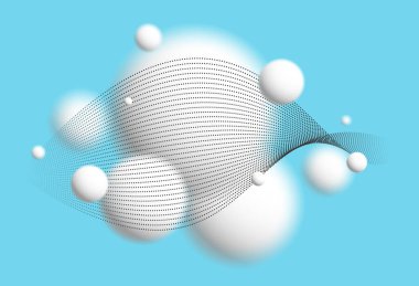 Odaklanamayan ışık küreleri parçacıkların dalga dalga atmosferik ortam vektörü arka plan mavi, 3D toplar yumuşak ve kolay fütüristik duvar kağıdı.