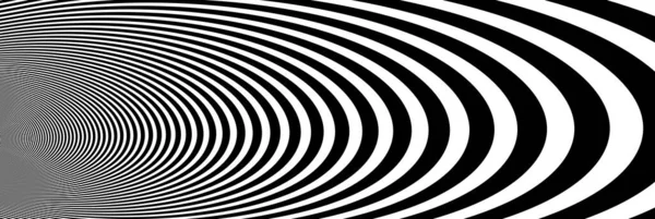 在3D运动抽象矢量背景中 Op艺术扭曲的透视黑白线条 光学幻象疯狂线性图案 艺术迷幻图解 — 图库矢量图片