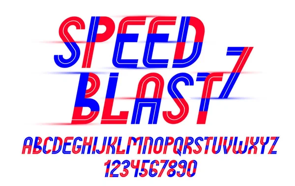 スピードブラストスポーツスタイルフォント ベクトル幾何学的未来的なアルファベット 数字が含まれています 90年代スタイルの技術書体 ロゴの作成に便利な — ストックベクタ