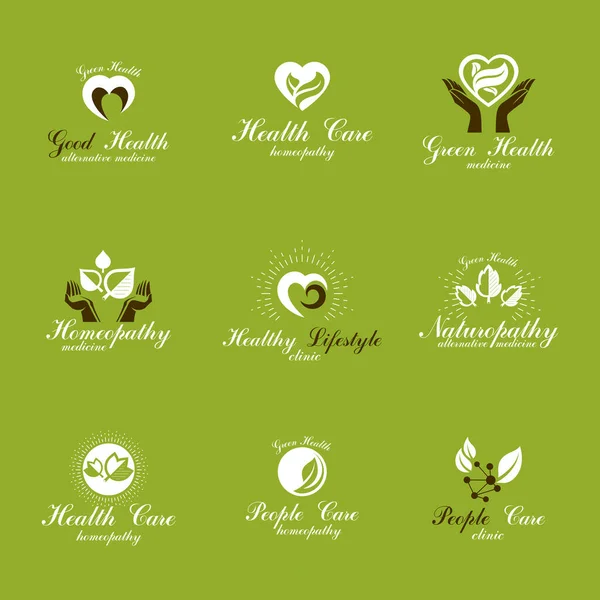 Living Harmony Nature Metaphor Set Green Health Idea Logos Wellness — Stock Vector