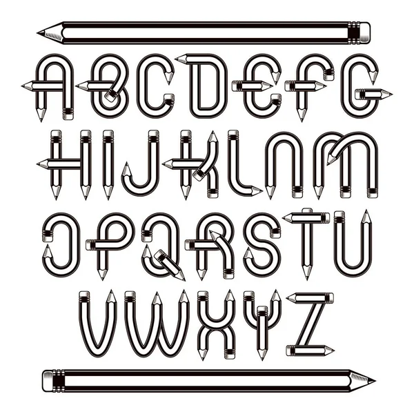 Vector Script Moderne Alfabet Letters Set Geconstrueerd Met Scherpe Potloden — Stockvector