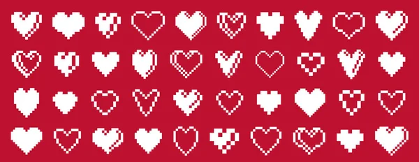 8Bit Pixel Coeur Logos Vectoriels Icônes Ensemble Jeu Rétro Des — Image vectorielle
