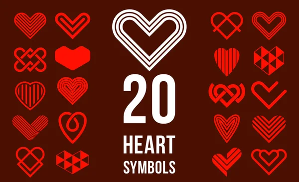 Hearts Geometric Linear Logos Vector Icons Logotypes Set Graphic Design — Stock Vector