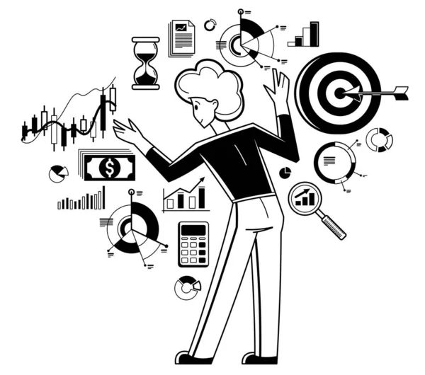 Business Goal Vector Outline Illustration Business Strategy Entrepreneur Developing Managing — Stockvector
