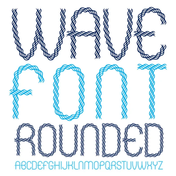 抽象的な流れるようなリズムの波のラインで作られたベクトル丸みを帯びた小文字のアルファベット文字コレクション — ストックベクタ