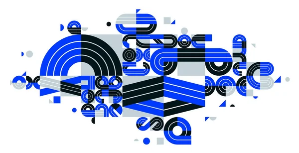 摘要现代矢量时尚设计 蓝色几何形状时尚构图 模块化图案艺术图解 字体字体元素的使用 — 图库矢量图片