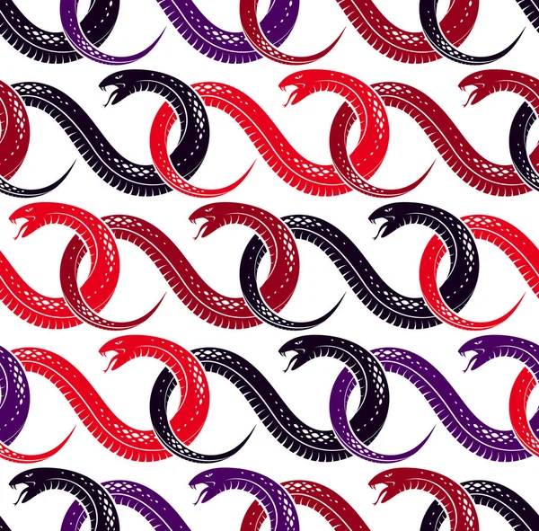 Snakes Seamless Background Vector Dangerous Venom Serpents Pattern Vintage Style — Stock Vector