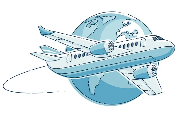 Samolot Samolot Planety Ziemi Linie Lotnicze Symbolem Podróży Lotniczych Lub — Wektor stockowy