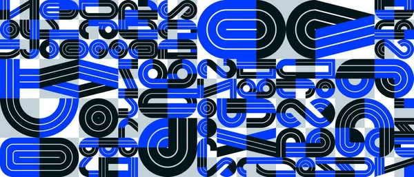 Безшовний Візерунок Геометричними Елементами Векторний Модний Дизайн Синя Типографія Частин — стоковий вектор