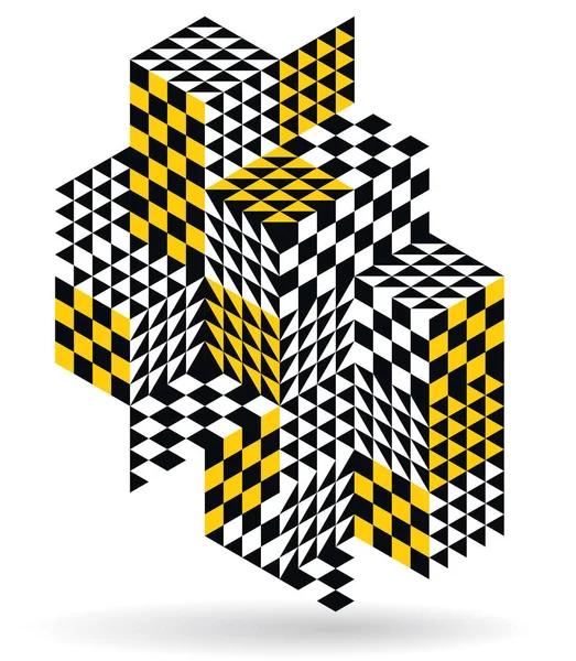 幾何学的な3Dキューブベクトル抽象幾何学的背景 黄色抽象芸術建築都市の建物のテーマ 立方体形状やフォーム組成低ポリスタイル — ストックベクタ